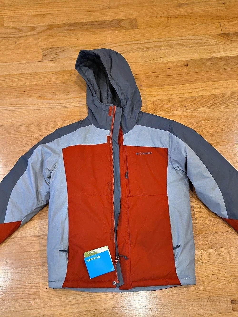 Columbia Color Block Hooded Ski Jacket Orange & Gray;Boys Youth Medium 14-16